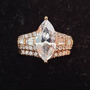 Beautiful White Zirconia Crystal Gold Plate 925 Sterling Silver Wedding Ring